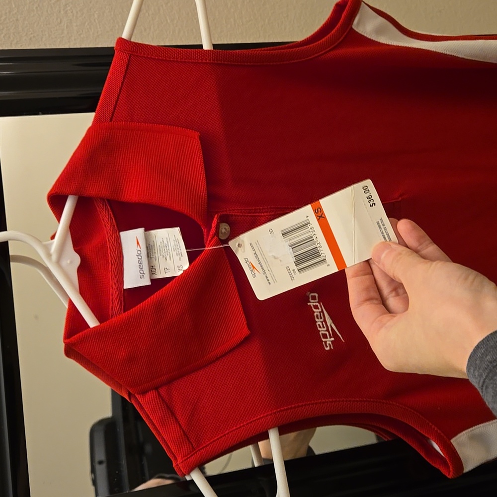 NWT Speedo Tennis Red White Stripes sleeveless Collared polo shirt tank top - Picture 7 of 8
